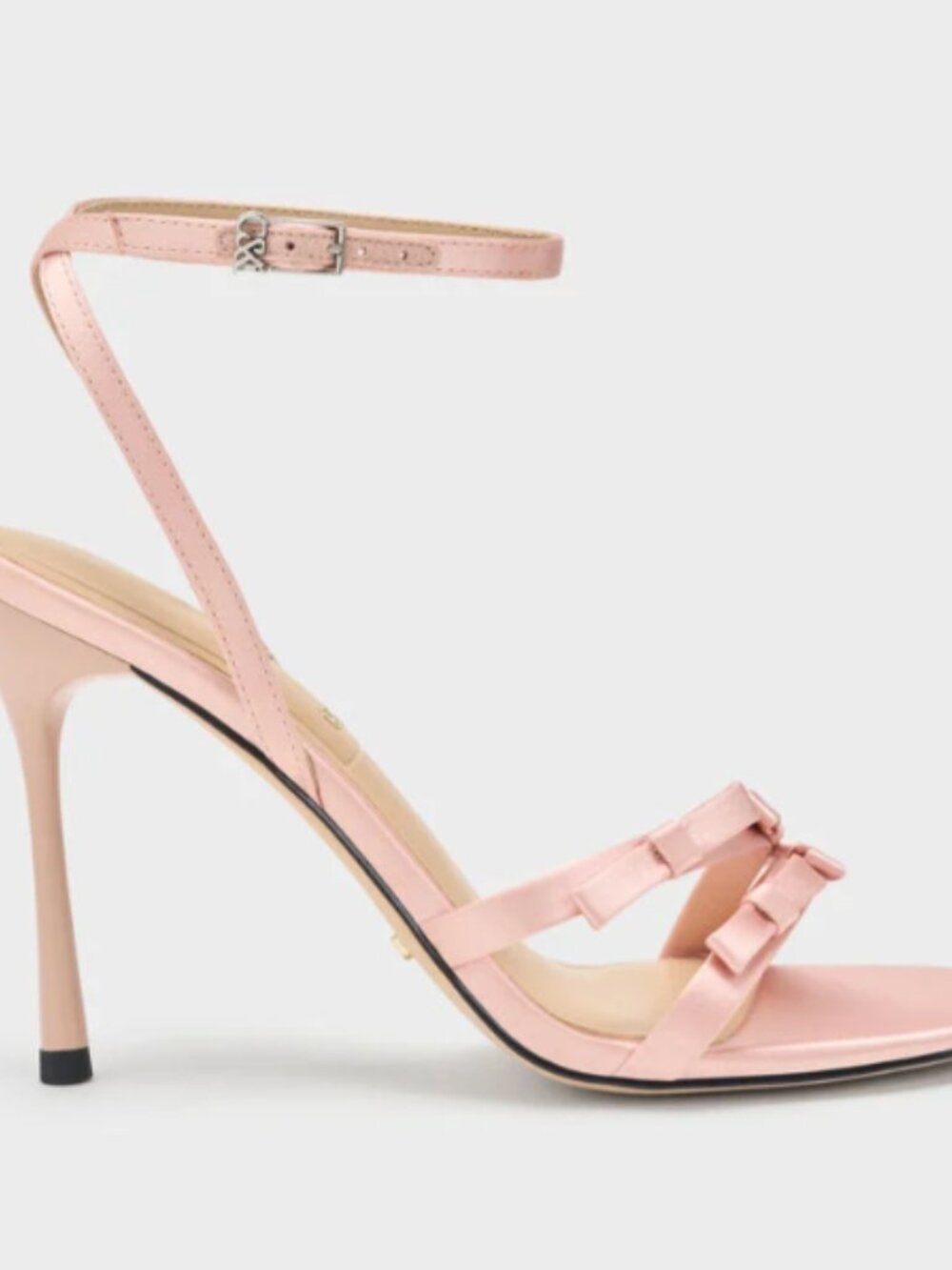 Charles & Keith Blush Pink Bow Heeled Sandals | Size 7.5 (EU 38) | Wedding |